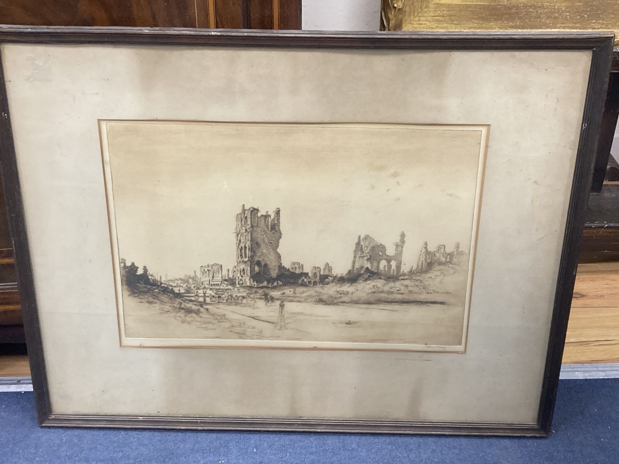 Frederick Arthur Farrell (1882-1935), etching, Ruined buildings, Ypres 1917, signed in pencil, 30 x 45cm